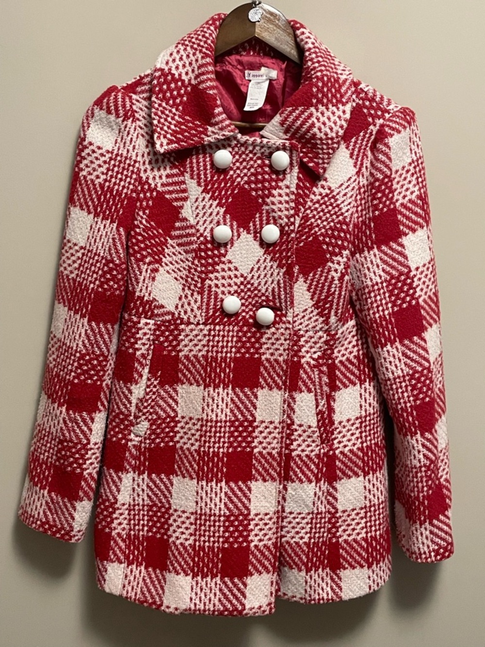 Y Apparel Vintage Y2K Red & White Plaid Wool Double Breasted Jacket Women’s M